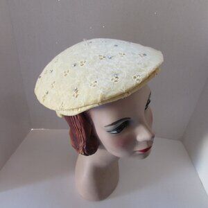 SALE  Vintage Topper Hat Yellow Weave with White Eyelet Cover